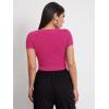 imageMakeMeChic Womens Cap Sleeve Round Neck Rib Knit Top T Shirt Slim Crop Tee Hot Pink L