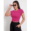 imageMakeMeChic Womens Cap Sleeve Round Neck Rib Knit Top T Shirt Slim Crop Tee Hot Pink L