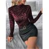 imageMakeMeChic Womens Leopard Print Mock Neck Slim Fit Long Sleeve Ruched Tee Shirt Tops Red Large
