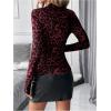 imageMakeMeChic Womens Leopard Print Mock Neck Slim Fit Long Sleeve Ruched Tee Shirt Tops Red Large