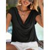 imageMakeMeChic Womens Solid Cowl Neck Work Office Shirt Casual Loose Short Sleeve Summer T Shirt Tops Black Large