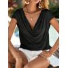 imageMakeMeChic Womens Solid Cowl Neck Work Office Shirt Casual Loose Short Sleeve Summer T Shirt Tops Black Large
