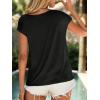 imageMakeMeChic Womens Solid Cowl Neck Work Office Shirt Casual Loose Short Sleeve Summer T Shirt Tops Black Large