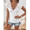 imageMakeMeChic Womens Solid V Neck Lace Sheer Shirt Ruffle Cap Sleeve Casual Tee Tops