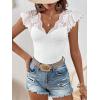 imageMakeMeChic Womens Solid V Neck Lace Sheer Shirt Ruffle Cap Sleeve Casual Tee Tops