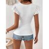 imageMakeMeChic Womens Solid V Neck Lace Sheer Shirt Ruffle Cap Sleeve Casual Tee Tops