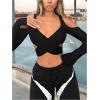imageMakeMeChic Womens Y2K Off Shoulder Long Sleeve Top Wrap V Neck Cut Out Crop Tee ShirtsBlack