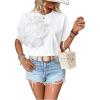 imageMakeMeChic Womens 3D Flower Short Sleeve Round Neck Drop Shoulder Summer Tee Shirts Top White Small