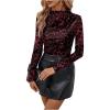 imageMakeMeChic Womens Leopard Print Mock Neck Slim Fit Long Sleeve Ruched Tee Shirt Tops Red Large