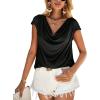 imageMakeMeChic Womens Solid Cowl Neck Work Office Shirt Casual Loose Short Sleeve Summer T Shirt Tops Black Large