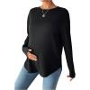 imageMakeMeChic Womens Maternity Tee Shirt Long Sleeve Round Neck Drop Shoulder Curved Hem Pregnancy TopsBlack