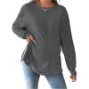 imageMakeMeChic Womens Maternity Tee Shirts Textured Long Sleeve Round Neck Slit Hem Pregnancy TopsGrey