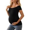 imageMakeMeChic Womens Off The Shoulder Tops Maternity Clothes Short Sleeve Casual Fitted Pregnancy ShirtsBlack
