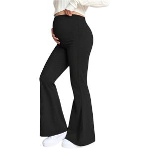 imageMakeMeChic Womens Maternity Pants Over The Belly Stretchy Work Pregnancy Flare Lounge TrousersBlack