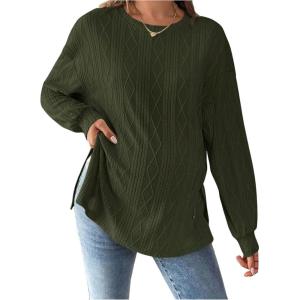 imageMakeMeChic Womens Maternity Tee Shirts Textured Long Sleeve Round Neck Slit Hem Pregnancy TopsArmy Green