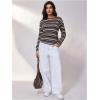 image:imageMAKEMECHIC Womens Striped Tops Long Sleeve Crew Neck Multi Ribbed Shirts Casual Pullover ShirtsMulticolor
