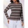 image:imageMAKEMECHIC Womens Striped Tops Long Sleeve Crew Neck Multi Ribbed Shirts Casual Pullover ShirtsMulticolor