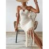 image:imageMakeMeChic Womens Criss Cross Halter Dress Backless Fringe Bodycon Beach DressesApricot