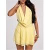 image:imageMakeMeChic Womens Draped Front Halter Dress Tie Open Back Tiered Ruffle Mini DressesYellow