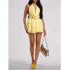 image:imageMakeMeChic Womens Draped Front Halter Dress Tie Open Back Tiered Ruffle Mini DressesYellow