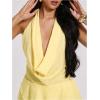 image:imageMakeMeChic Womens Draped Front Halter Dress Tie Open Back Tiered Ruffle Mini DressesYellow