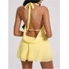 image:imageMakeMeChic Womens Draped Front Halter Dress Tie Open Back Tiered Ruffle Mini DressesYellow