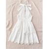 image:imageMakeMeChic Womens Eyelet Embroidery Halter Dress Backless Tiered Ruffle A Line Shirred Mini DressesWhite