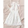 image:imageMakeMeChic Womens Eyelet Embroidery Halter Dress Backless Tiered Ruffle A Line Shirred Mini DressesWhite