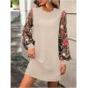 image:imageMakeMeChic Womens Fall Long Sleeve Floral Sheer Dress Wedding Guest Mesh Crew Neck Lace Black Mini DressesApricot
