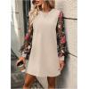 image:imageMakeMeChic Womens Fall Long Sleeve Floral Sheer Dress Wedding Guest Mesh Crew Neck Lace Black Mini DressesApricot