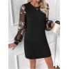 image:imageMakeMeChic Womens Fall Long Sleeve Floral Sheer Dress Wedding Guest Mesh Crew Neck Lace Black Mini DressesBlack