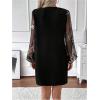 image:imageMakeMeChic Womens Fall Long Sleeve Floral Sheer Dress Wedding Guest Mesh Crew Neck Lace Black Mini DressesBlack