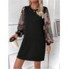 image:imageMakeMeChic Womens Fall Long Sleeve Floral Sheer Dress Wedding Guest Mesh Crew Neck Lace Black Mini DressesBlack