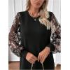 image:imageMakeMeChic Womens Fall Long Sleeve Floral Sheer Dress Wedding Guest Mesh Crew Neck Lace Black Mini DressesBlack