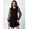 image:imageMakeMeChic Womens Fall Long Sleeve Floral Sheer Dress Wedding Guest Mesh Crew Neck Lace Black Mini DressesBlack Multi
