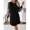 image:imageMakeMeChic Womens Fall Long Sleeve Floral Sheer Dress Wedding Guest Mesh Crew Neck Lace Black Mini DressesBlack a