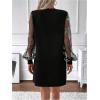 image:imageMakeMeChic Womens Fall Long Sleeve Floral Sheer Dress Wedding Guest Mesh Crew Neck Lace Black Mini DressesBlack a