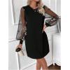 image:imageMakeMeChic Womens Fall Long Sleeve Floral Sheer Dress Wedding Guest Mesh Crew Neck Lace Black Mini DressesBlack a