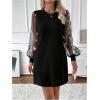 image:imageMakeMeChic Womens Fall Long Sleeve Floral Sheer Dress Wedding Guest Mesh Crew Neck Lace Black Mini DressesBlack a
