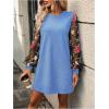 image:imageMakeMeChic Womens Fall Long Sleeve Floral Sheer Dress Wedding Guest Mesh Crew Neck Lace Black Mini DressesBlue