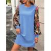 image:imageMakeMeChic Womens Fall Long Sleeve Floral Sheer Dress Wedding Guest Mesh Crew Neck Lace Black Mini DressesBlue