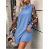 image:imageMakeMeChic Womens Fall Long Sleeve Floral Sheer Dress Wedding Guest Mesh Crew Neck Lace Black Mini DressesBlue
