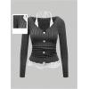 image:imageMakeMeChic Womens Floral Lace Halter Tee Top Textured Long Sleeve Button Front T Shirt Dark Grey Medium