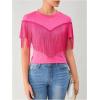 image:imageMakeMeChic Womens Fringe Tops Short Sleeve Tassel Trim Dressy Casual Summer Trendy Tops Tee Shirt