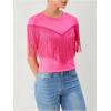 image:imageMakeMeChic Womens Fringe Tops Short Sleeve Tassel Trim Dressy Casual Summer Trendy Tops Tee Shirt