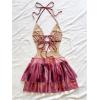 image:imageMakeMeChic Womens Halter Dresses Tie Dye Tiered Ruffle Backless Summer Beach Mini DressMulticolor