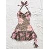 image:imageMakeMeChic Womens Leopard Print Floral Halter Dress Draped Tiered Ruffle Bodycon Y2k Mini Dresses Multicolor XSmall