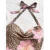 image:imageMakeMeChic Womens Leopard Print Floral Halter Dress Draped Tiered Ruffle Bodycon Y2k Mini Dresses Multicolor XSmall