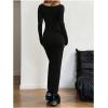 image:imageMakeMeChic Womens Maxi Dress Long Sleeve Square Neck Fitted Bodycon Casual Long Wedding Guest DressesBlack