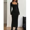image:imageMakeMeChic Womens Maxi Dress Long Sleeve Square Neck Fitted Bodycon Casual Long Wedding Guest DressesBlack